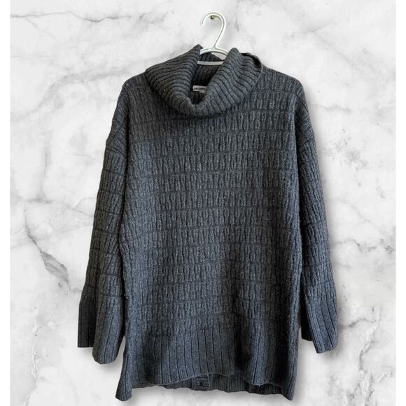 Lacoste Sweater Women's 46 XL Gray Wool Cashmere Blend Back Button Cowl Neck - Picture 1 of 9
